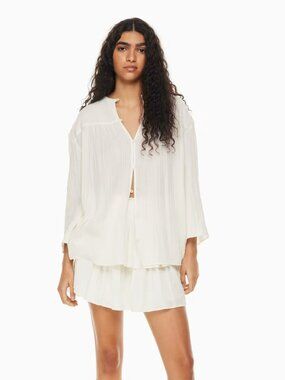 Aritzia Little Moon Sofia Cream Button Up Tunic Blouse Top Size XS